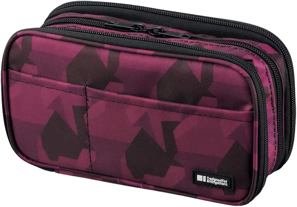 LIHIT LAB Large Capacity Triple Zipper Pencil Case For School Office College, Big Capacity 8 Compartments Pencil Bag Holder Adults Teen Boys Girls, Travel Cosmetics Storage, Maroon Camo (A7556-133)