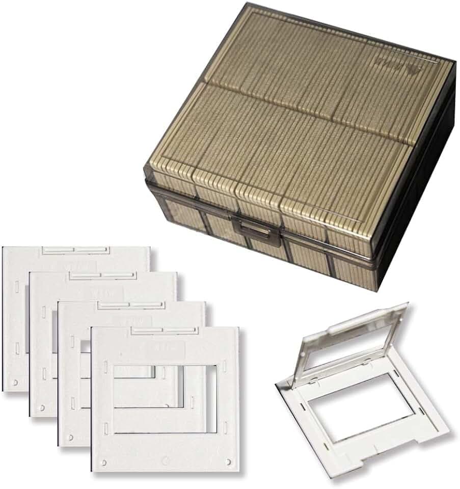 35mm Plastic Slide Mounts, 100-Pack – Includes Protective Storage Box for Film & Photo Archiving