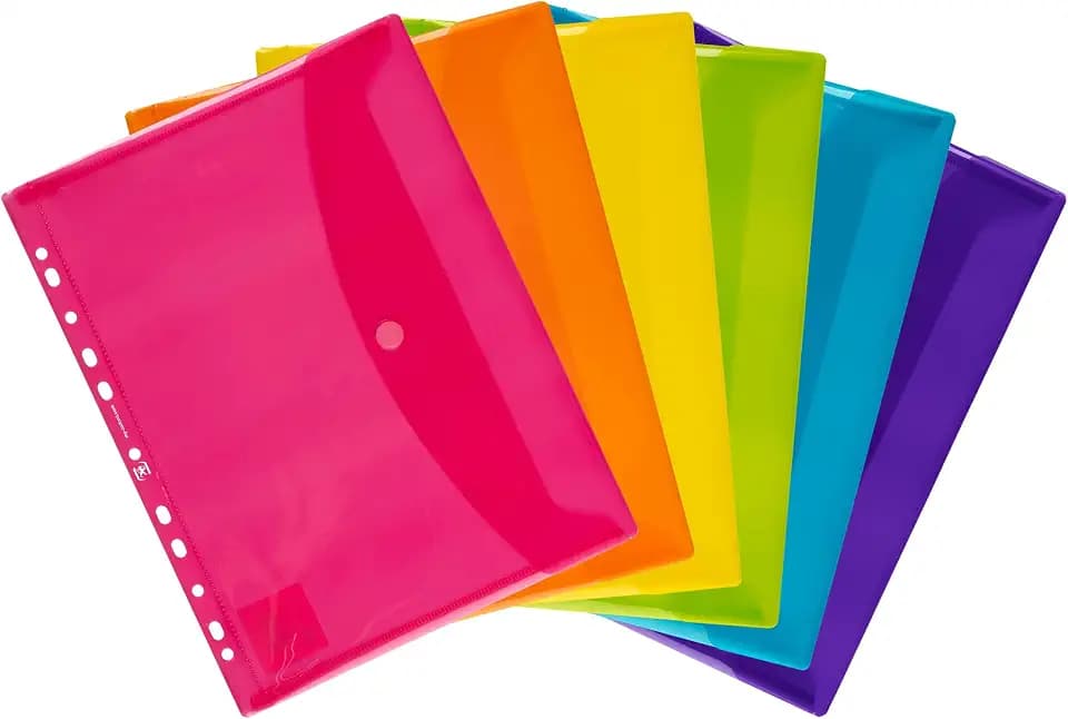 Oxford Dokumenten-Mappen A4, Taschen mit Klett-Verschluss, zum Abheften, sortiert, 6er Pack, 400099574, mehrfarbig
