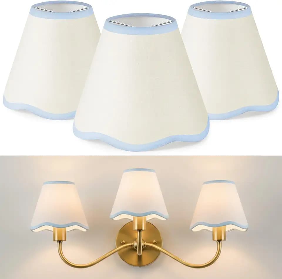 VIHOSE Set of 3 Scalloped Lampshade with Petal Edge, Blue Edge