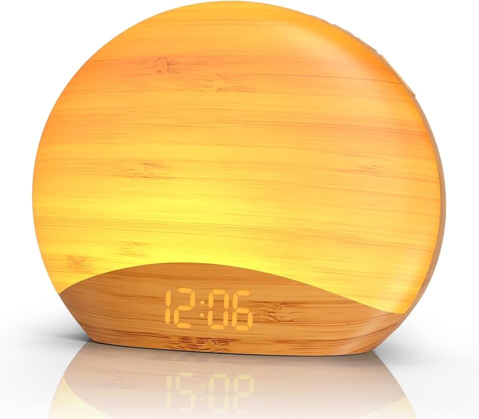 REACHER Natural Wood Grain Sunrise Alarm Clock, Sound Machine & Night Light