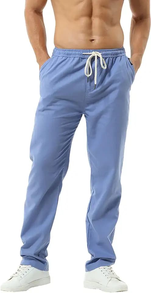 HOEREV Men Casual Strandhosen Leinen Hose