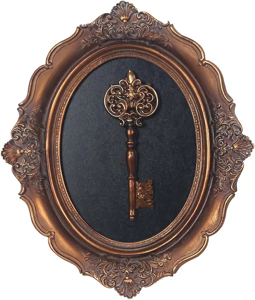 S-MANTIS Vintage Wall Sculpture, Antique Pediment, Hallway Wall Art, Hand Painted Wall Decoration With Embossed Intricate Key Design, Oval Aesthetic Room Décor, Gallery, Unique Gift (Antique Gold-Key)