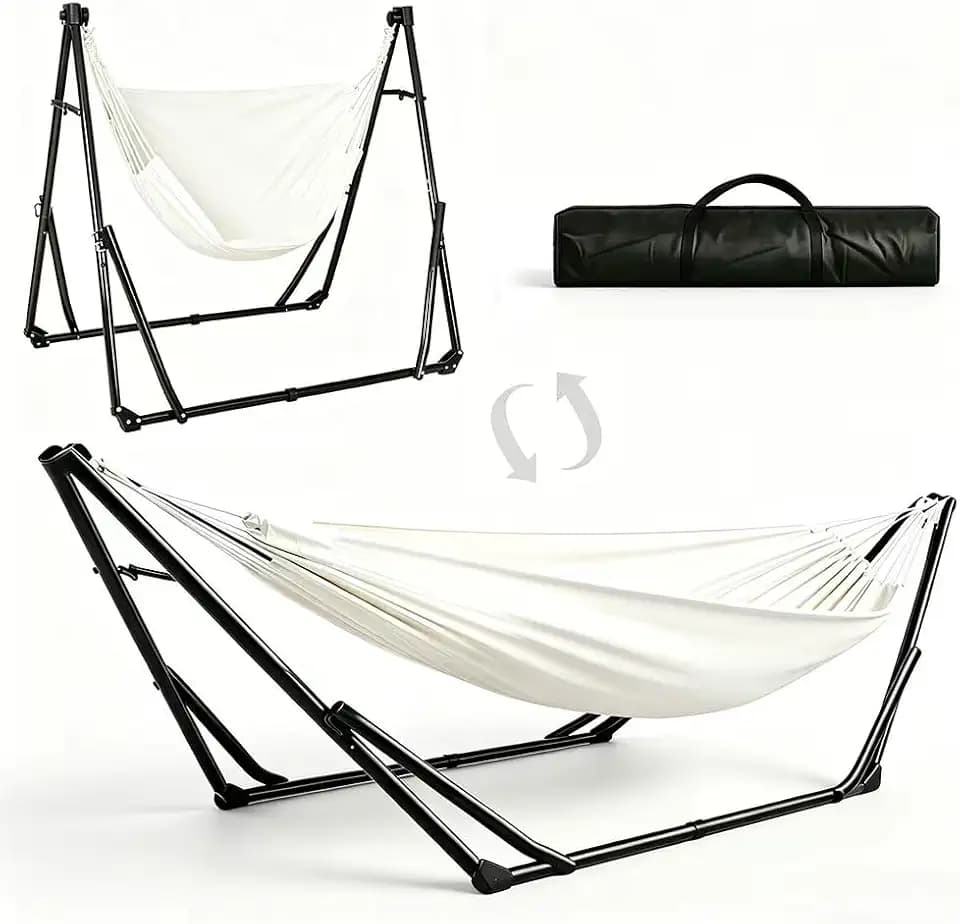 2-in-1 Hammock Kids Chair, Foldable Steel Stand Indoor Outdoor Swing Bag