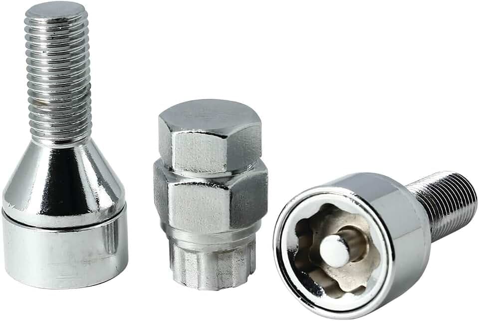 Set mit 4 Premium-Diebstahlsicherungsschrauben, 14 x 1,50 l28, mit drehbarem Kopf, Anti-Backen mit 2 Lampenschlüsseln mit 7 runden Spitzen