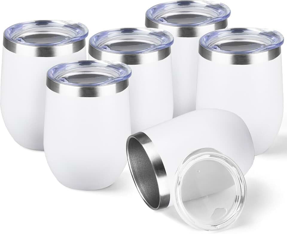 StarSpeed 12oz/6 Pack Insulated Wine Tumbler with Lid,White