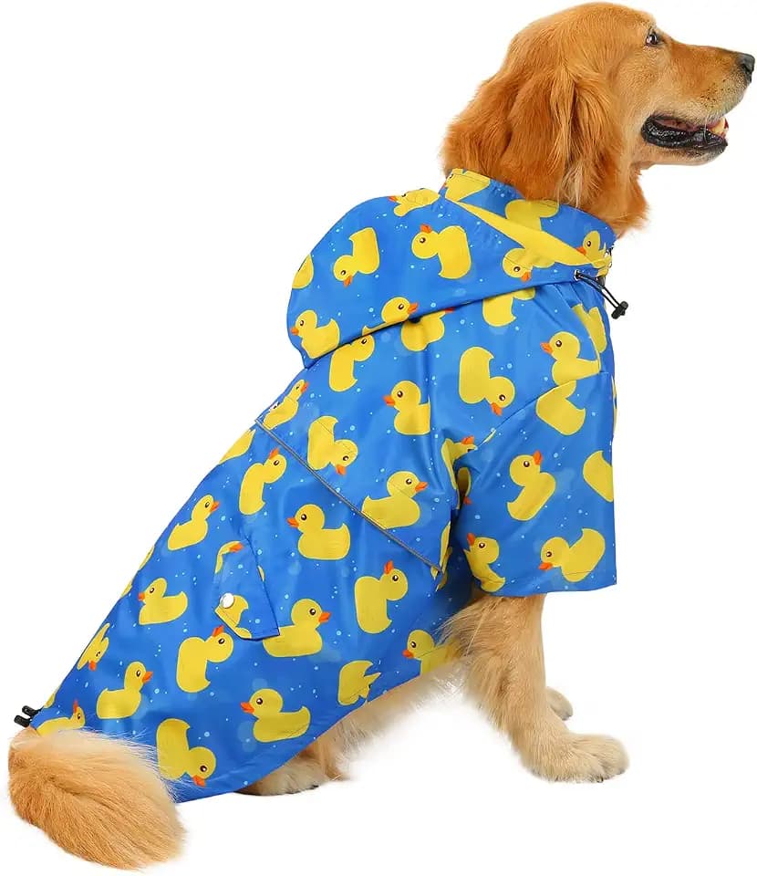 HDE Premium 2-Layer Zip Dog Raincoat Poncho w/Leash Hole & Hood B Duck 3XL