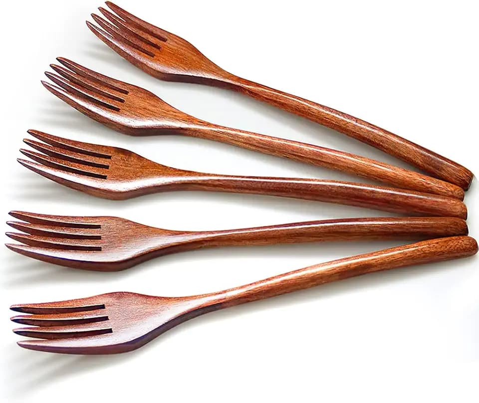 AOOSY 5 Stück Holz Gabeln Set, Holz Vintage Style braun praktische Besteck Geschirr Besteck Set Abendessen Gabeln für Küche Home Restaurant (kein Seil gebunden)