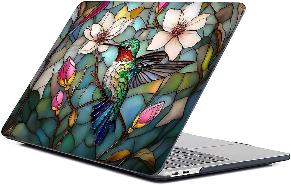 for MacBook Air 13 Inch Release 2022 Model A2681/A3240 M2 Chips Black Computer Case,Novelty Premium Pattern Hardshell Laptop Case 3D Stained Flower Looking Hummingbird