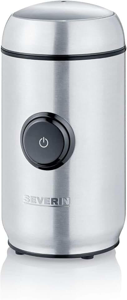 SEVERIN Kaffee- und Gewürzmühle, Aromaschonendes Mahlen dank hochwertigem Edelstahlmesser, Individuell einstellbarer Mahlgrad per Tastendruck, 150 W, ca. 50g Kapazität, silber, KM 3879
