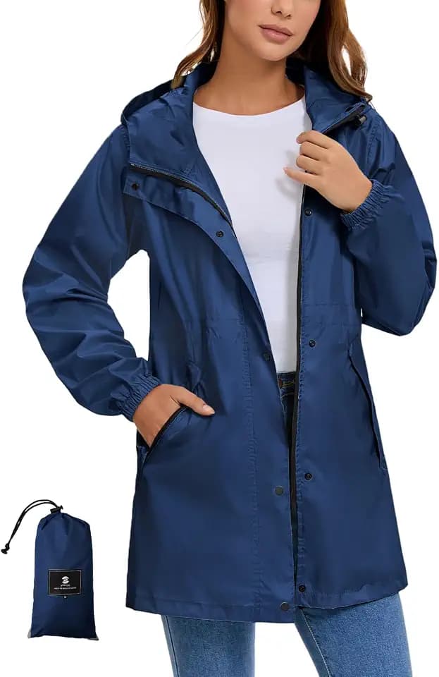 SaphiRose Lightweight Packable Women's Rain Jacket, Raincoat with Hood