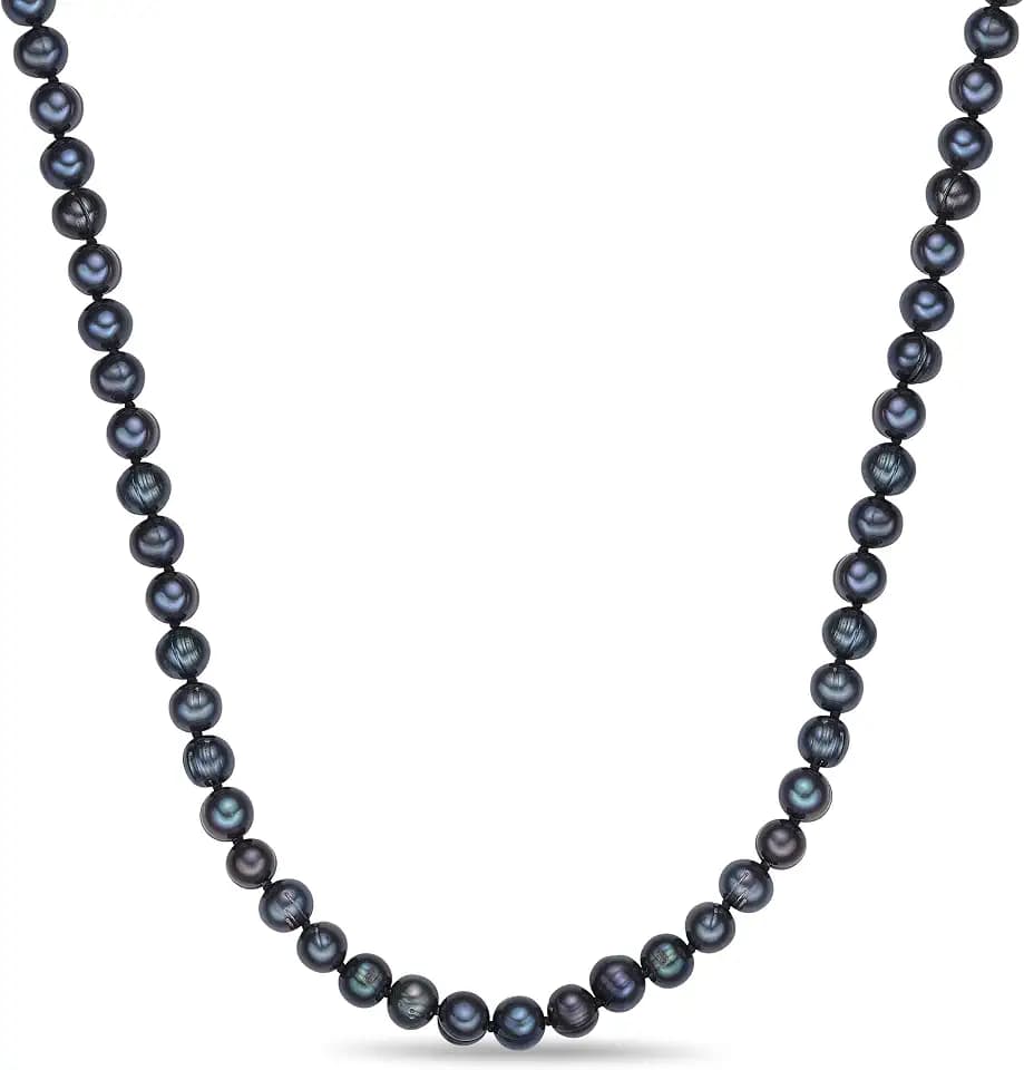 Lavari Jewelers Black Pearl Necklace in 925 Sterling Silver 36 Inches Long with Lobster Claw Clasps 6-7 mm Wide