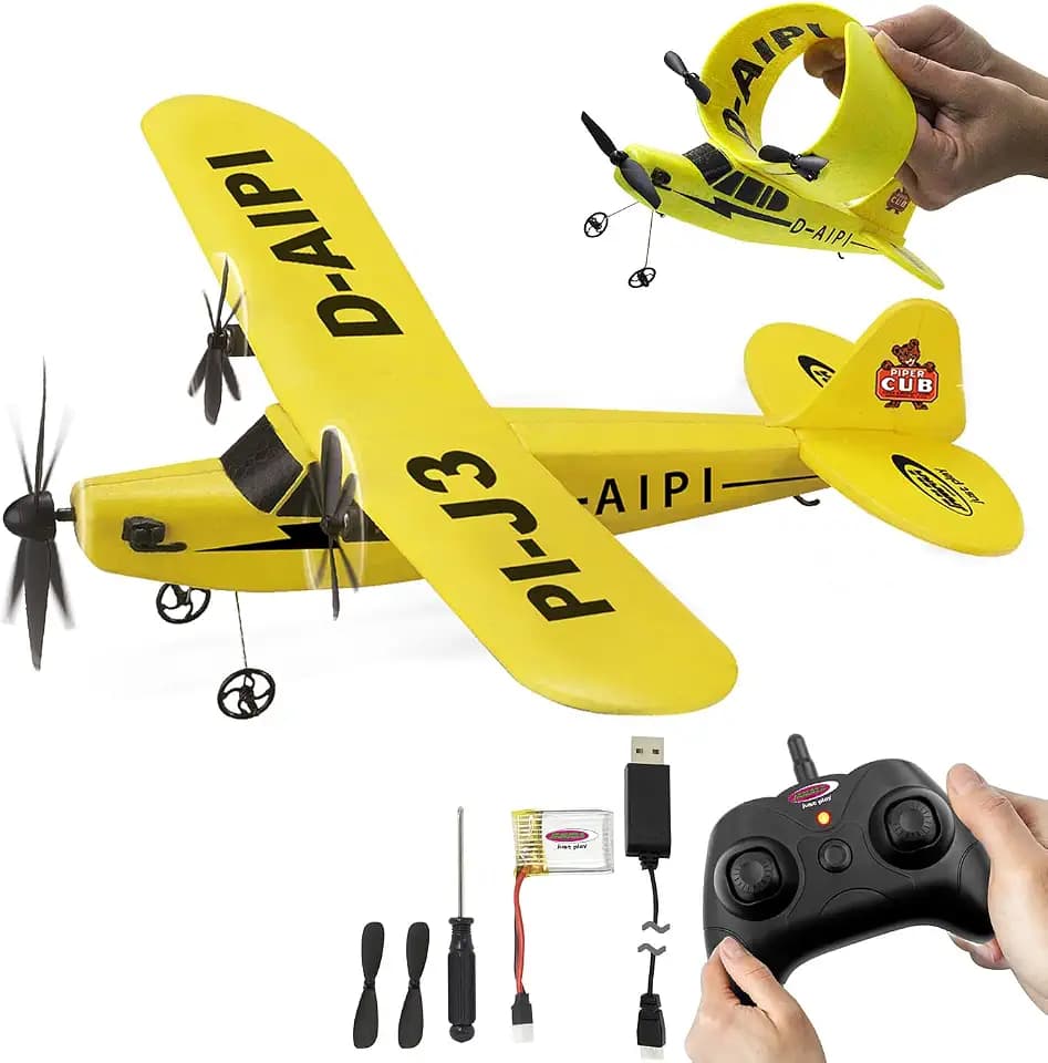 JAMARA 410191 Piper J3-CUB Flugzeug 2,4 GHz Gyro 2CH, Plane RC ferngesteuert, Spielzeug Modellflugzeug ab 16 Jahre, Remote Control Kids und Erwachsenen Airplane, Flexibler Mikroschaum