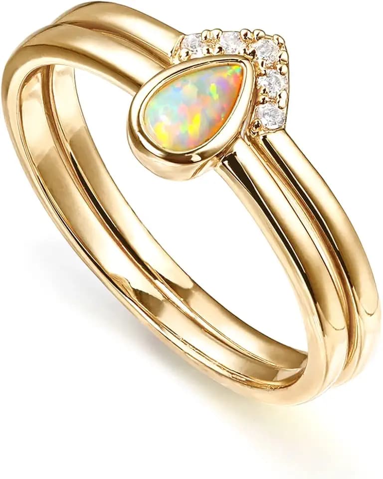 PAVOI 14K Gold Plated Cubic Zirconia & Opal Stackable Rings for Women