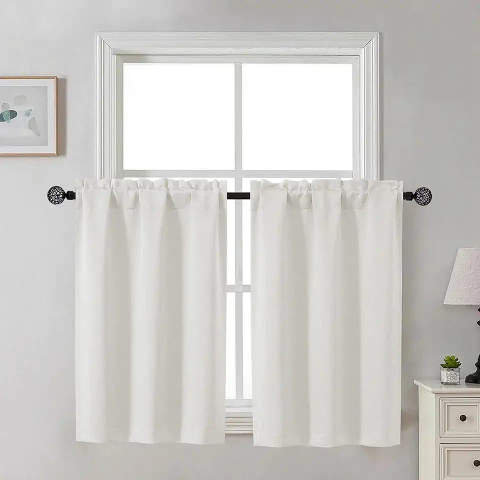 Gwine Kitchen Curtains for Small Window Treatment, Light Filtering Short Cafe Curtains Over Sink, Half Window Drapes Tier for Bedroom Bathroom Rod Pocket, Each 30" Wx36 L, Light Beige, 2 Panels