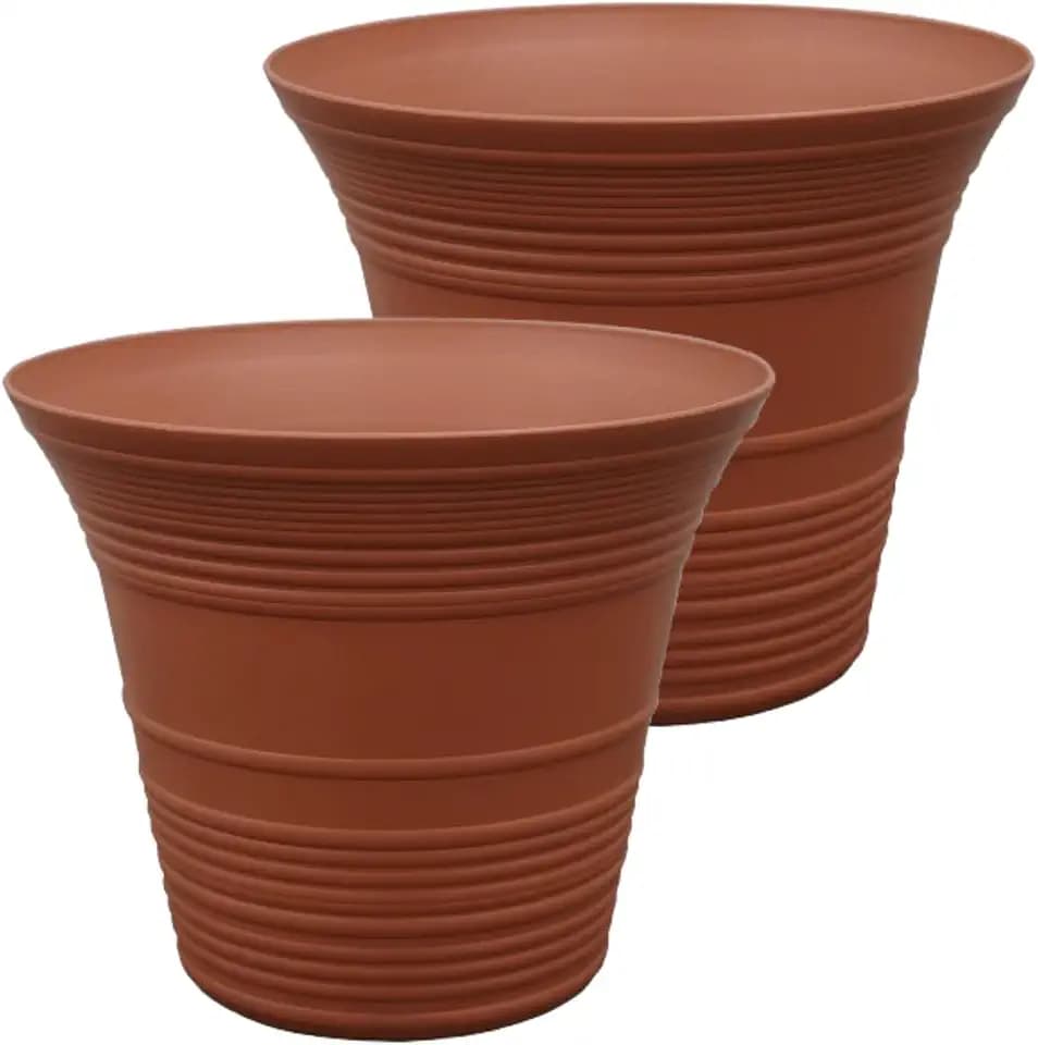 The HC Companies Sedona Self-Watering Planter Pot, 12 Inch, Clay, 2-Pack