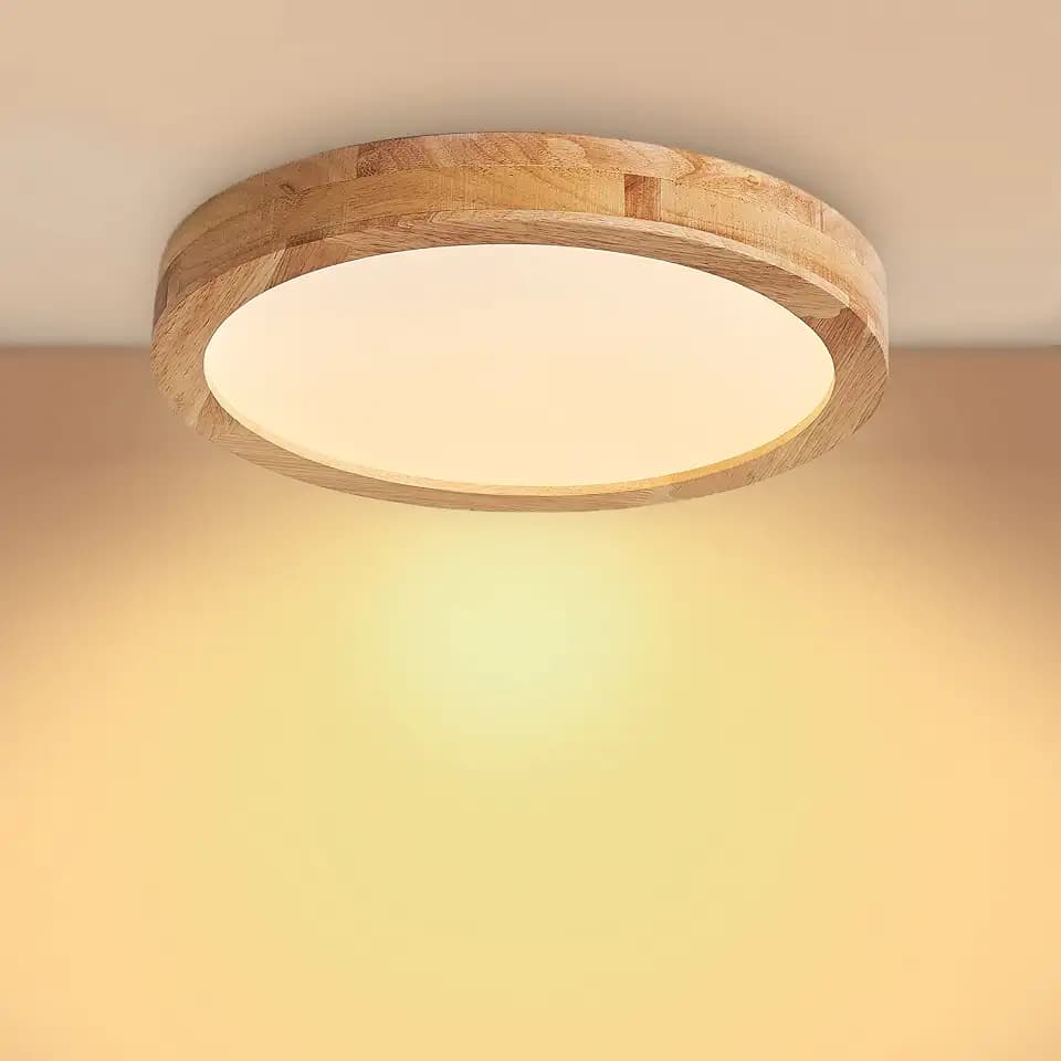 Deckenlampe Led Deckenleuchte Holz, 40CM Rund Lampe Decke 28W | 3000K Warmweiß Deckenleuchte Wohnzimmer Lampe decke Deckenlampe holz für Schlafzimmer Küche Esszimmer Flur Wohnzimmer
