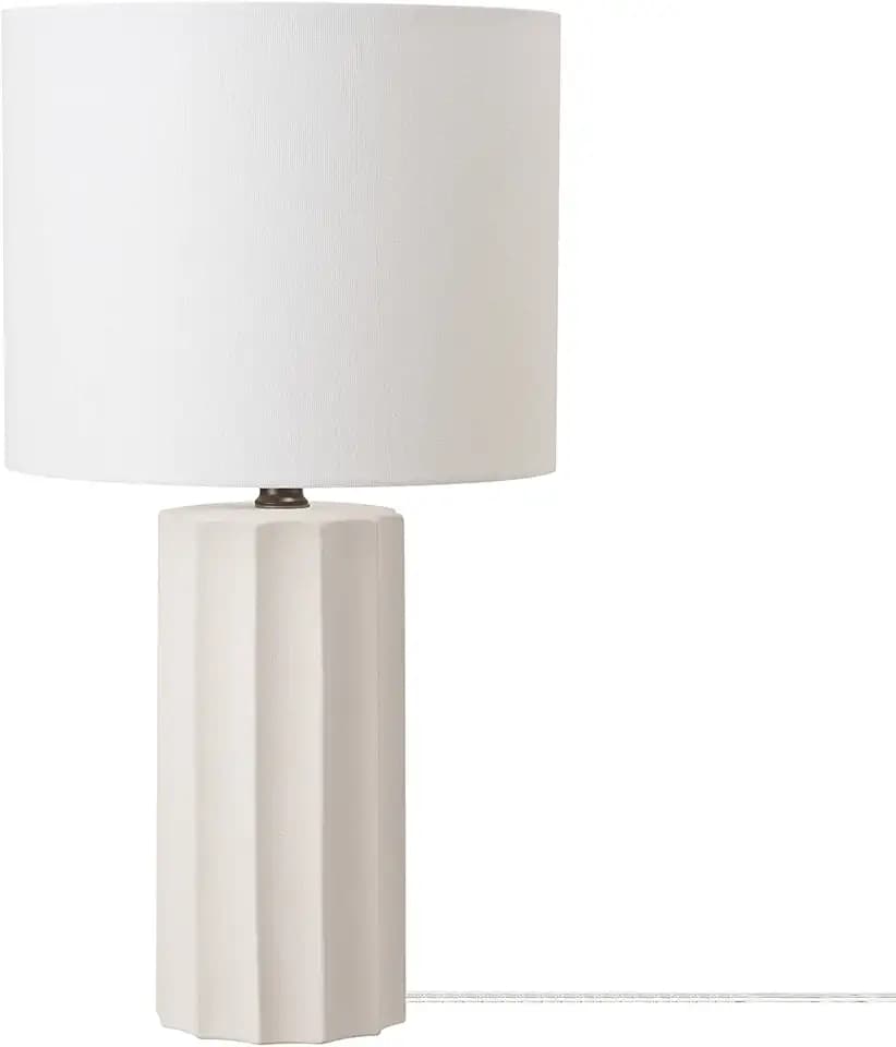 Globe Electric 20" Ribbed Concrete Finish Table Lamp with White Linen Shade