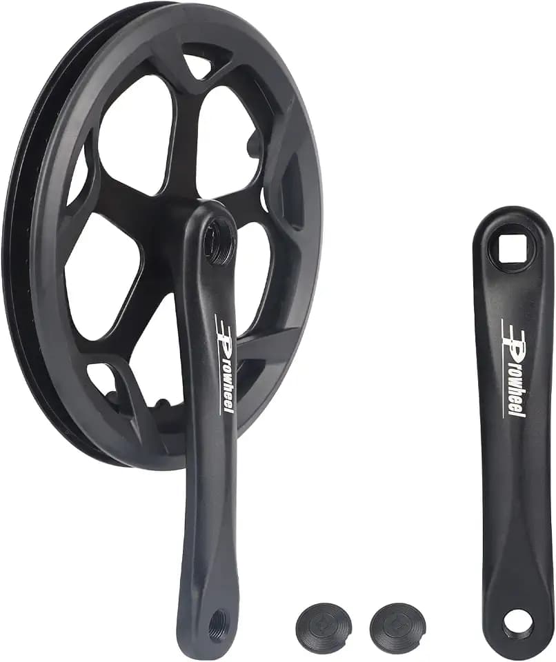 Prowheel E Bike/ Bike Crankset 1 Piece/Single 46T/ 48T/ 52T Steel Chainring with Double Chain Cover 170mm Aluminium Alloy Arm for Single Speed and 6/7/8 Speeds Electric Bikes,Bicycles, Folding Bicycle