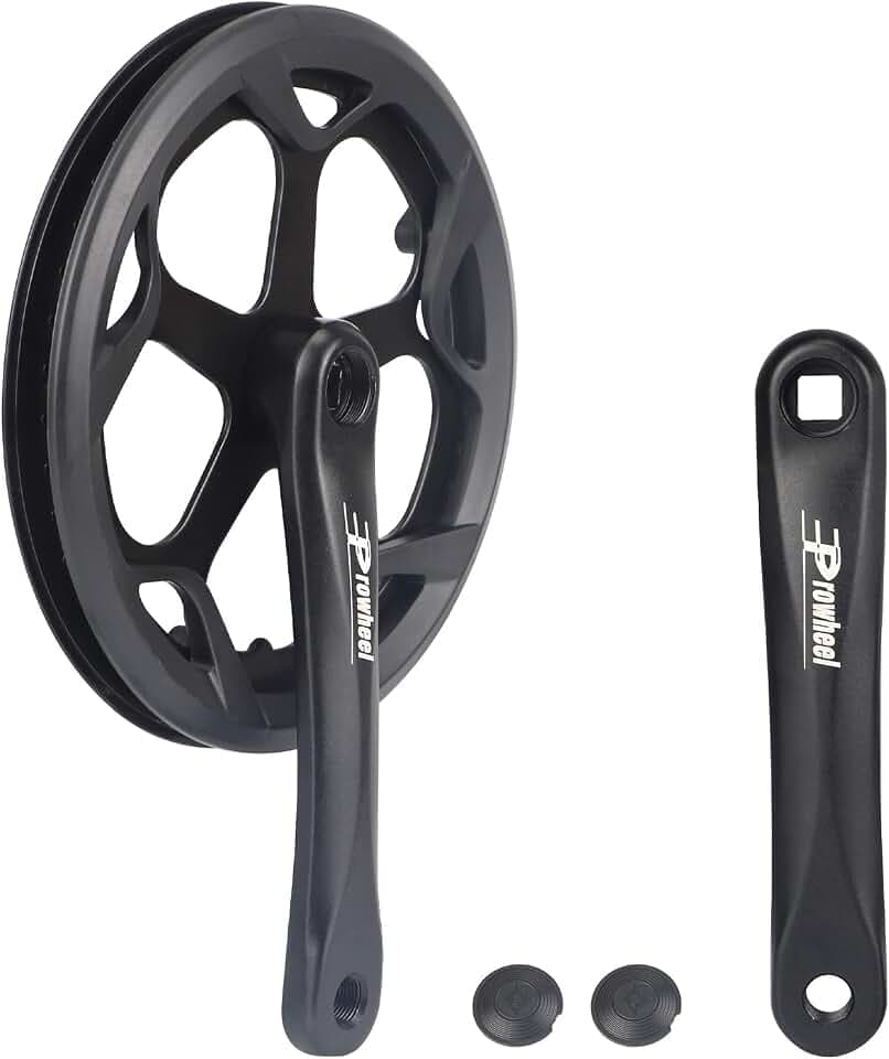 Prowheel E Bike/ Bike Crankset 1 Piece/Single 46T/ 48T/ 52T Steel Chainring with Double Chain Cover 170mm Aluminium Alloy Arm for Single Speed and 6/7/8 Speeds Electric Bikes,Bicycles, Folding Bicycle