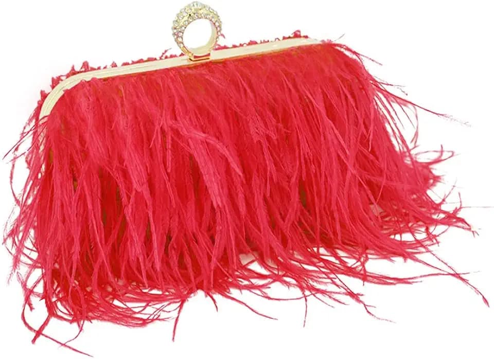 Women Ostrich Feather Purse Ostrich Tote Bag Fluffy Feather Purse Fringe Clutch Evening Handbag for Party Prom