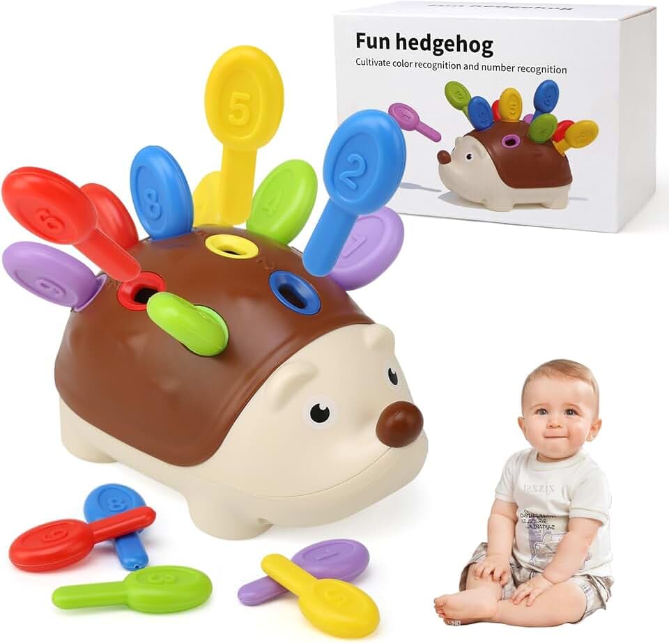 Steckspiel 18 Monate, Igel Montessori Spielzeug Baby, Motorikspielzeug Trainiert Hand Auge Koordination Kleinkind Lernspielzeug Geschenke für Kinder Jungen Mädchen ab 2 3 Jahr