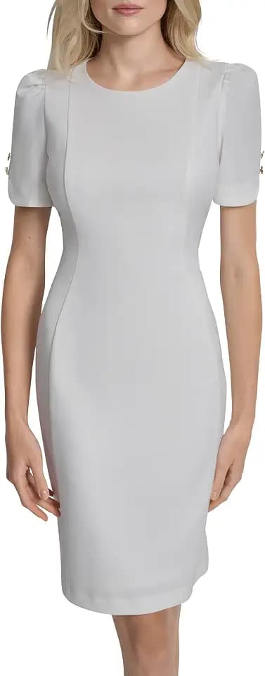 DKNY Women's Short Tulip Sleeve Sheath Dress with Button Detail