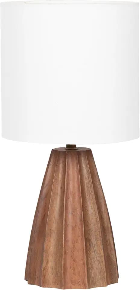 Kate and Laurel Ciji Modern Mango Wood Bedside Table Lamp, 8 x 8 x 17, Walnut Brown, Scalloped Decorative Tabletop Desk Lamp with Linen Shade for Living Room Decor