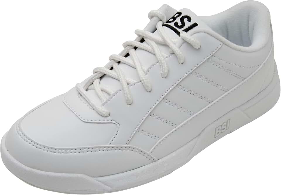 BSI Youth Boys Sport Bowling Shoe - Lightweight Leather Shoes with Cushioned Support, White/Black, Kids
