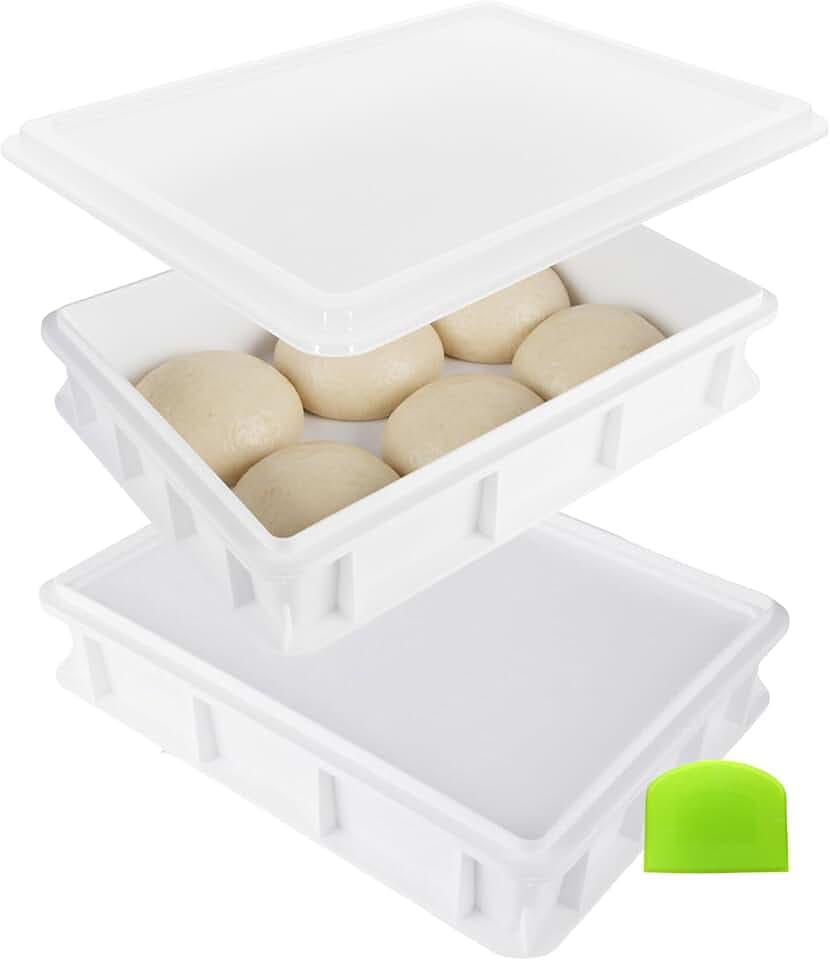 Relaxdays Pizzaballenbox, 2er Set, 1 Deckel, HBT: 7 x 40 x 30 cm, Kunststoff, stapelbar, Teigbox für 6 Pizzaballen, weiß
