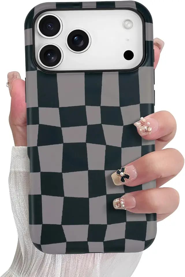 SOKAD Magnetic Checkered Phone Case for iPhone 17 Pro, Black & Brown