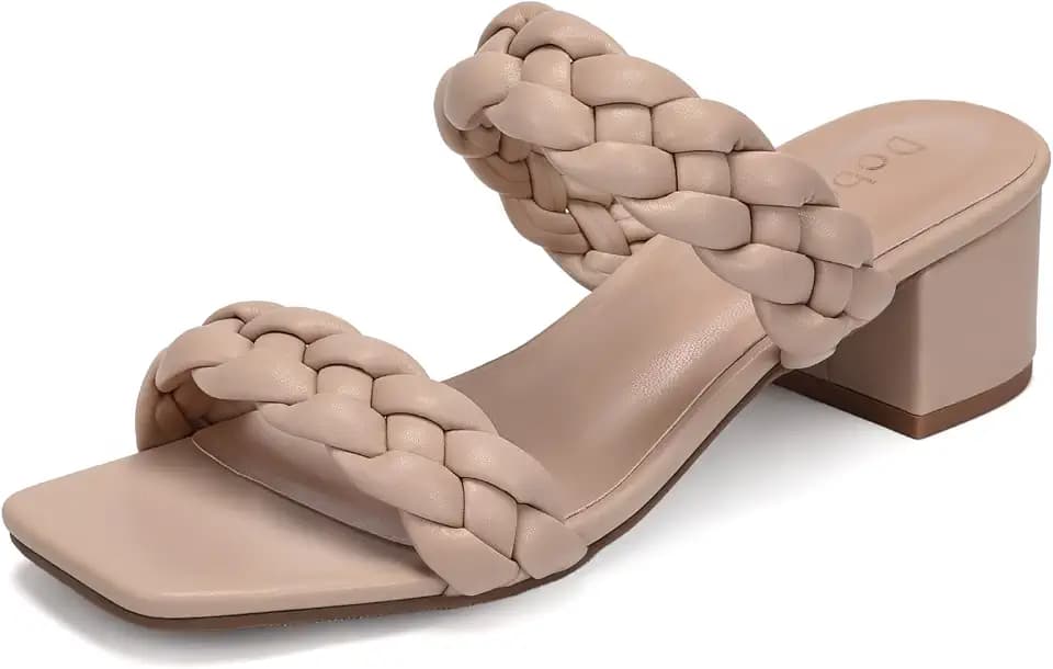 DOBOLIN Women's Wide Width Braided Dress Sandals, 2-Inch Block Heel