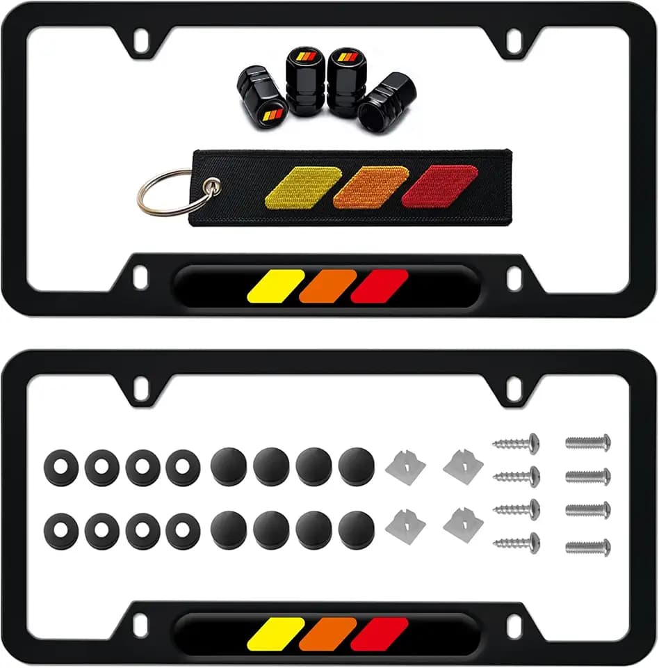 2 Pack Tri-Color 3 Color License Plate Frame Holder Cover, Car Tire Valve Stem Caps Cover Compatible with Toyota Car Accessories. (Yellow Red 4 Holes)