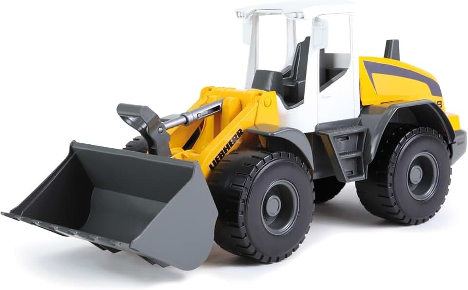 Lena Worxx Radlader Liebherr L538 Litronic 48 cm, realistisches Baustellenfahrzeug, Robustes Spielzeug mit funktionstüchtiger Schaufel und Griff, für Kinder ab 3 Jahren, Gelb