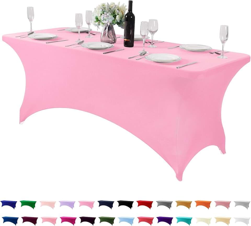 Spandex Table Cover for 6Ft or 4fT or 8ft Table Universal Fitted Stretch Tablecloth for Party, Banquet, Wedding and Events-Pink
