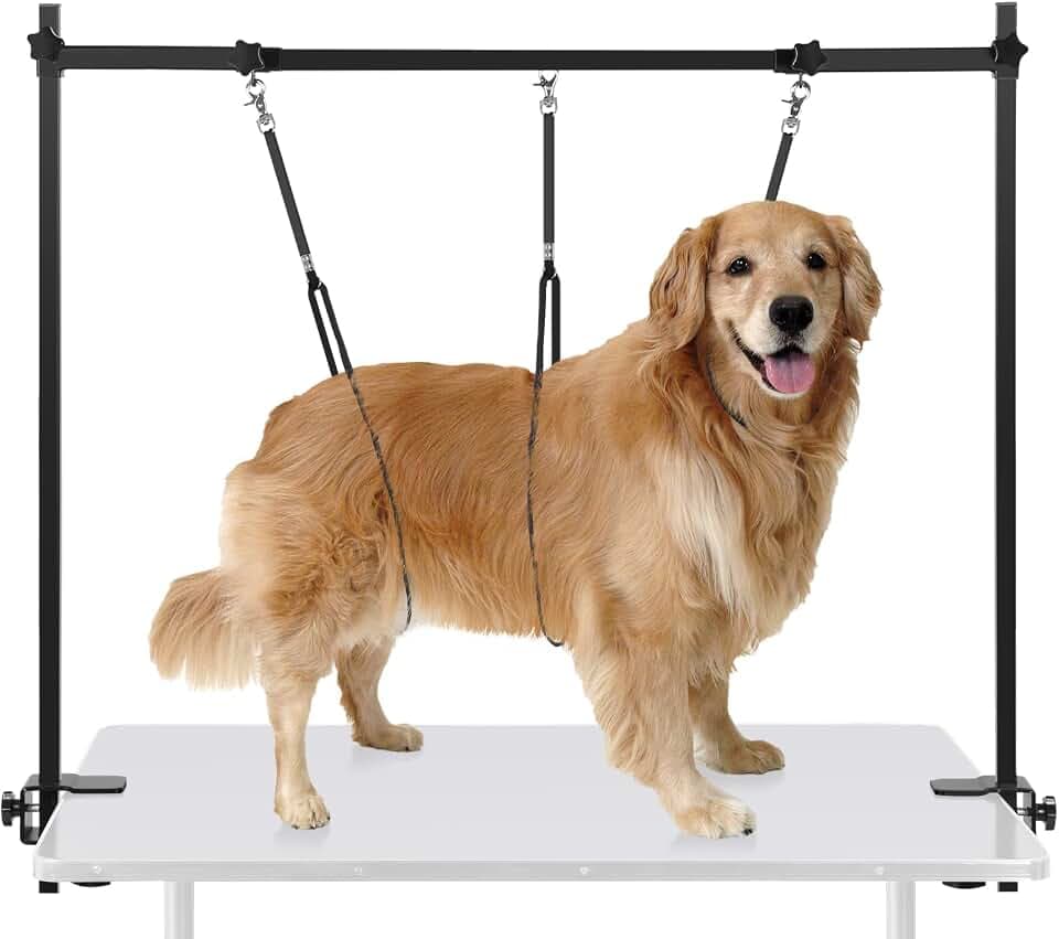 Fellpflegearm für Hunde, mit Klemme, H-Form, verstellbarer Hunde-Fellpflege-Tischarm mit Schlaufenschlange, Höhe und Breite verstellbar, für Hunde und Katzen