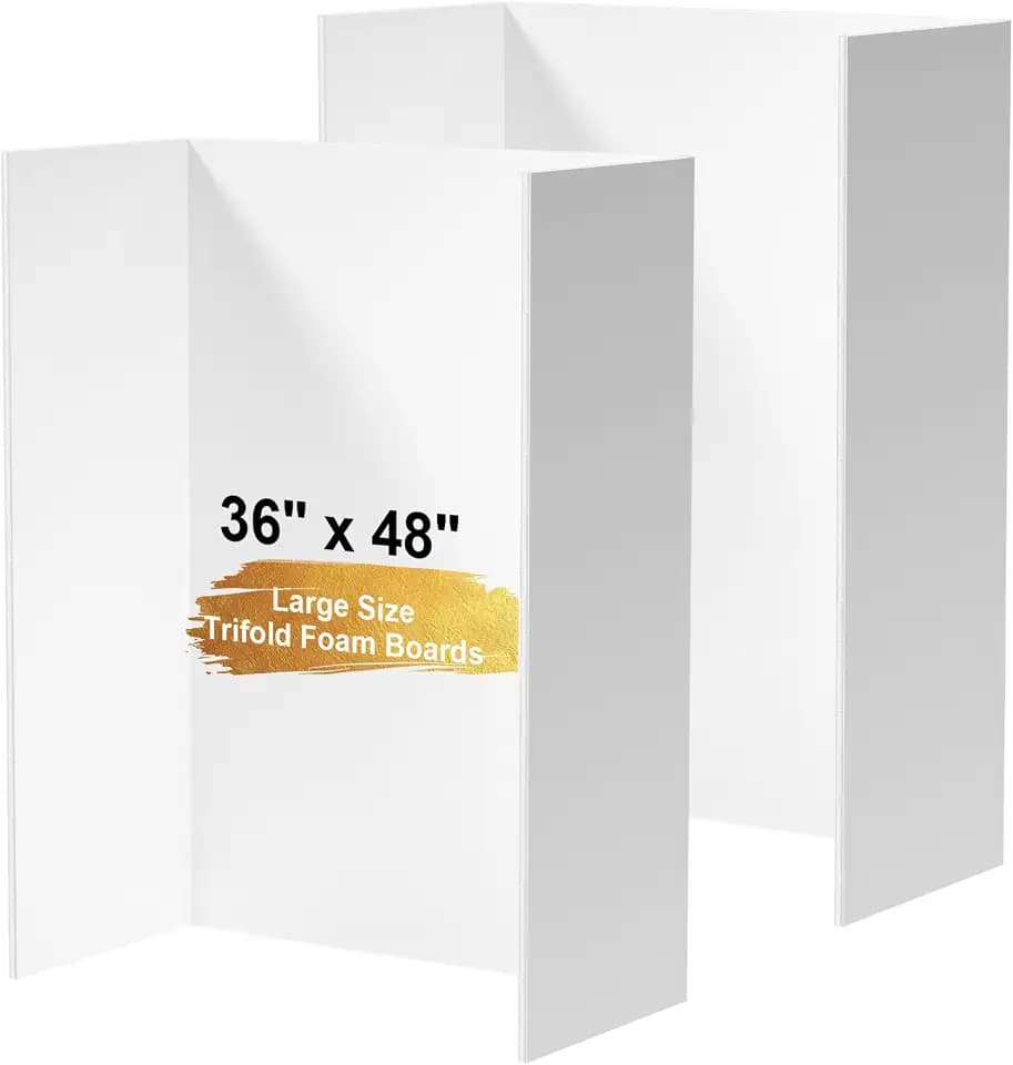 Ndsox 2 Pack 36" x 48" White Trifold Poster Board Foam Core, Large Tri Fold Foldable Posterboard Foam Project Boards for Science Fair, School Projects, Business Presentations & Photos Displays
