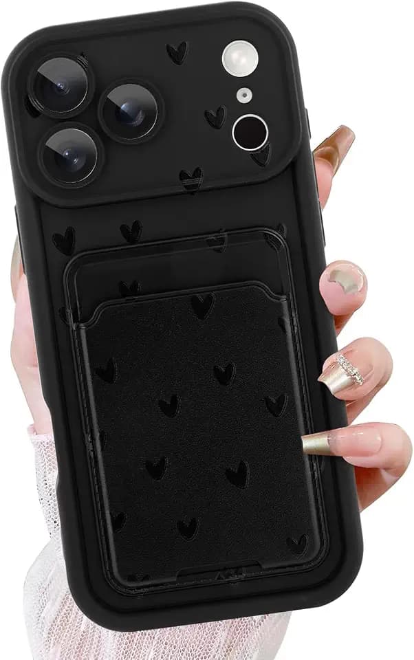 KANGHAR Wallet Case for iPhone 18 Pro with Card Slot, Black Love Heart