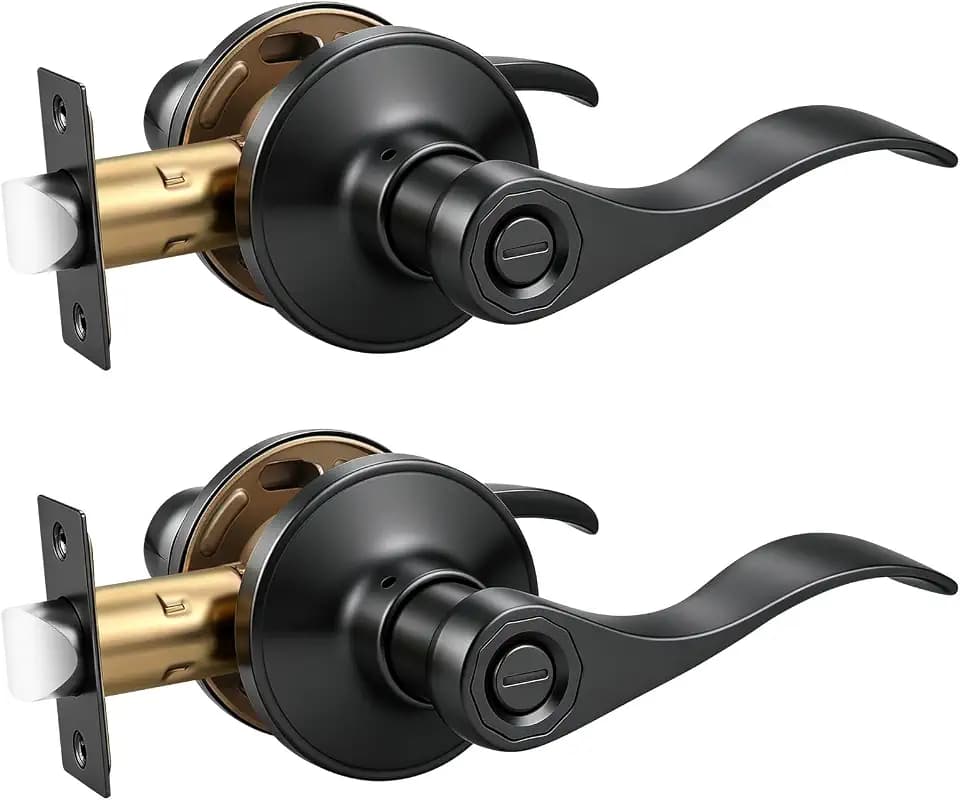 Knobonly 2 Pack Matte Black Door Lever Privacy Door Handles, Zinc Alloy Door Handle Interior, Keyless Lock for Bedroom or Bathroom