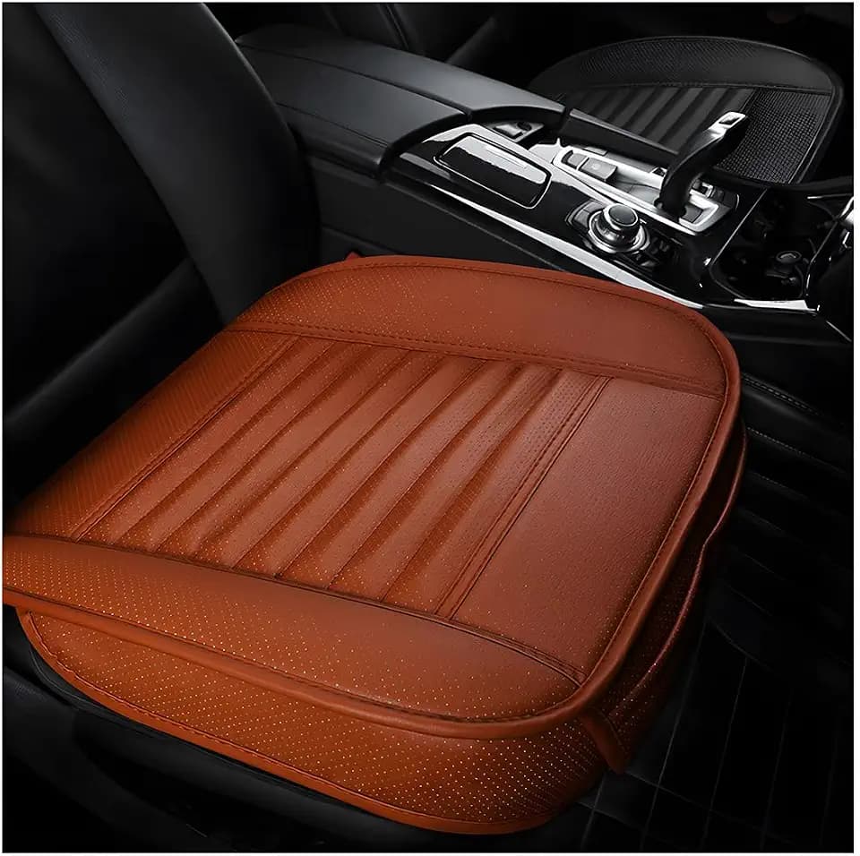 DXNQ Car Seat Cover, Bamboo Charcoal Leather Edge Wrapping Car Front Bottom Seat Covers, Anti-Slip Full Wrap Seat Cushion Covers for Car SUV Truck and Van, Car Accessories(Orange)