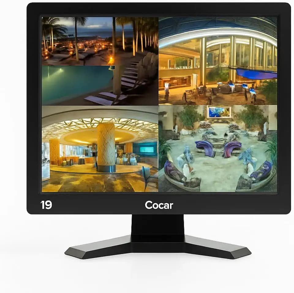 Cocar 19 inch CCTV Security Monitor with BNC VGA HDMI AV Built-in Speaker 4:3 HD Display LCD Screen Display with USB Media Player for Home Surveillance Camera STB PC