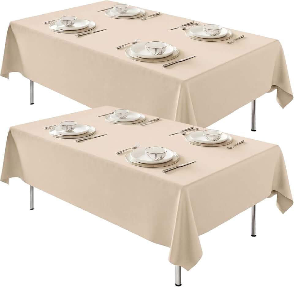 Fixwal 2 Pack 60 x 102 Inch Tablecloths Rectangle Beige Table Cover