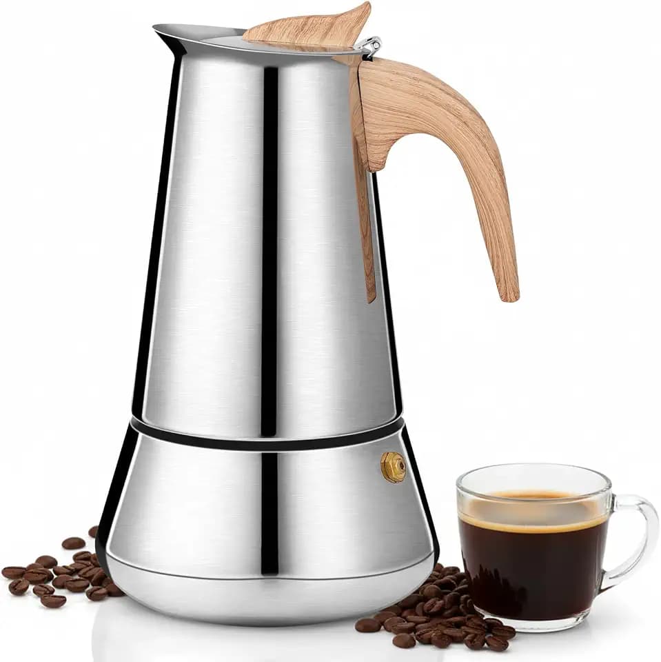 VINATO Edelstahl Espressokocher 6 Tassen - Induktionsfähiger Moka Pot für alle Herdarten - Italienische Kaffeekanne für aromatischen Espresso zu Hause, im Büro & Outdoor