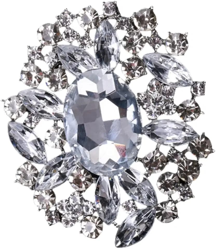 Wedding Bridal Big Crystal Rhinestone Bouquet Brooch Pin for Women (Silver Vintage Flower)