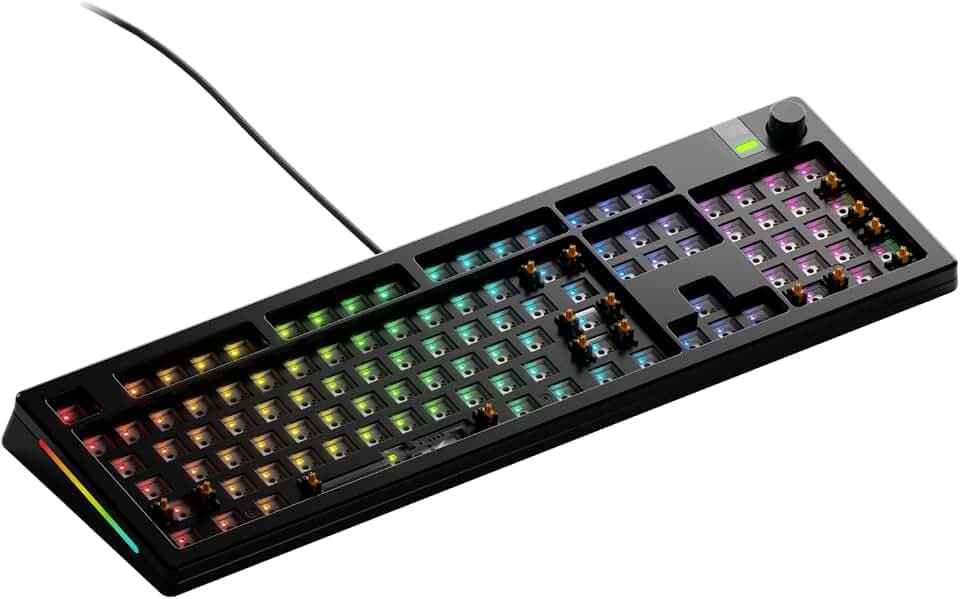 GLORIOUS Gaming GMMK 3 PRO Barebones: klawiatura z gałką, spersonalizowana aluminiowa obudowa, System uszczelek, klawiatura 100% hot swap, pianka dźwiękochłonna, aluminiowy czytnik, ANSI - Czarna
