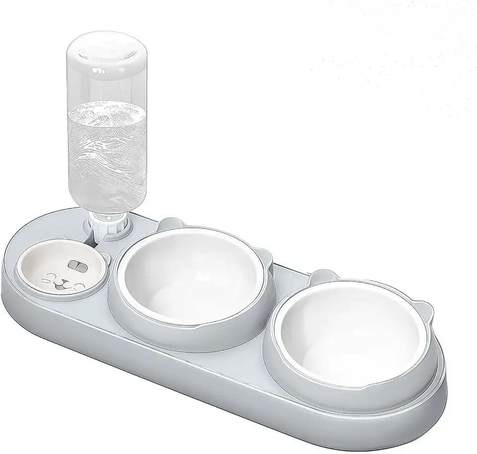 Marchul 3 in 1 Keramik Katzennapf, Katze Futternapf und Wassernapf Set mit Wasserspender und, 15° geneigte Haustier Erhöhte DREI Schalen für Indoor-Katzen, kleine oder mittelgroße Hunde