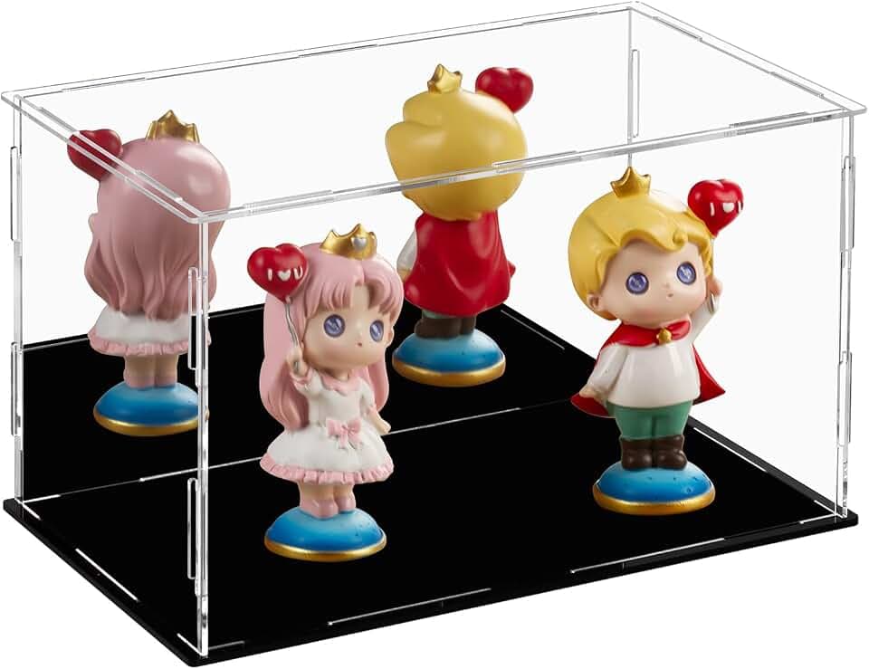 Dezzer Vitrine aus Acryl mit schwarzer Basis, zusammenbauen Arbeitsplatte Klarer Acrylkasten Organizer Staubdichte Schutzschalter für Action-Figuren Spielzeug, Sammlerstücke (25x15x15cm)