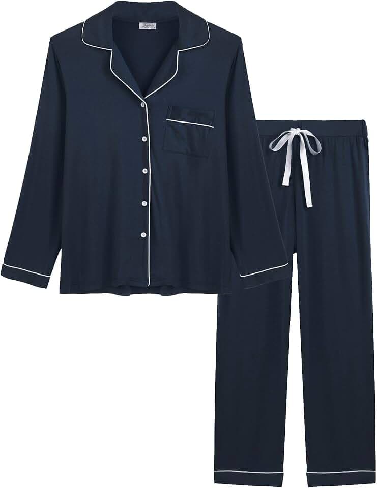 Joyaria Women's Cooling Bamboo Viscose Pajama Set Long Sleeve Button Front