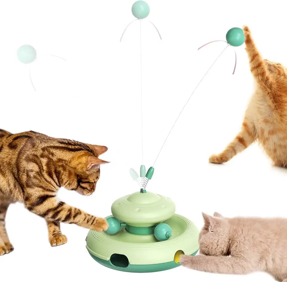 Interaktives 3-in-1 Katzenspielzeug – Teaser-Stab, Ballbahn & Whack-a-Mole – Robustes, batteriefreies Design für Wohnungskatzen – Fördert mentale & körperliche Stimulation (grün)