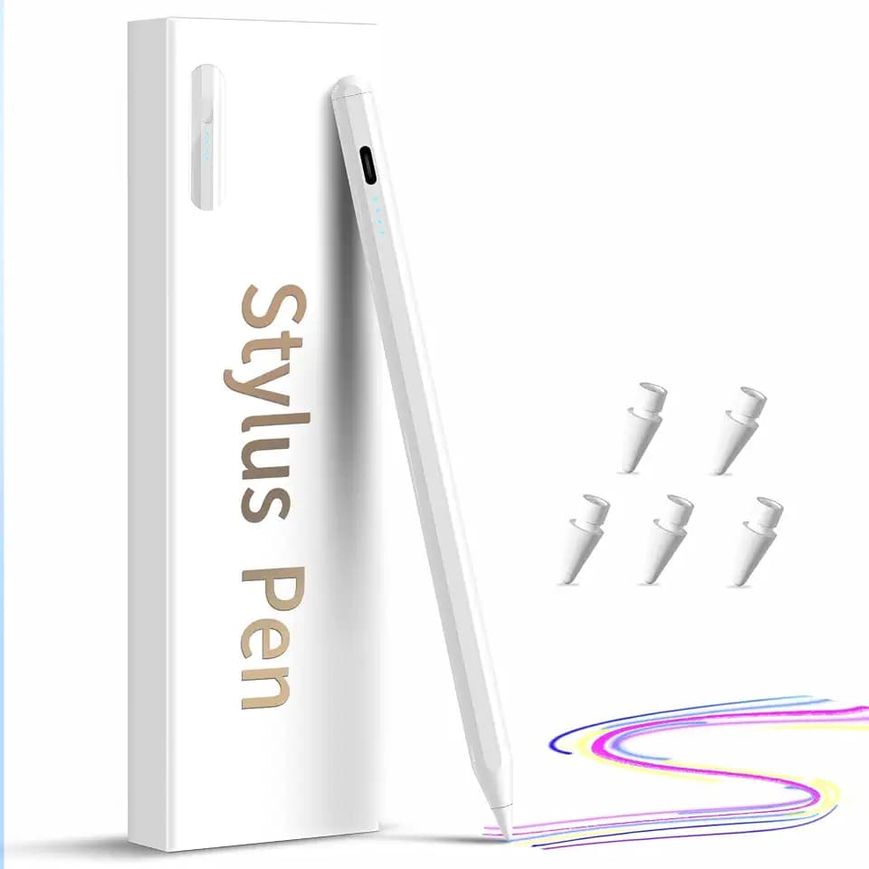 Stylus Pen for iPad2018-2026, Fast Charge iPad Stylus, Palm Rejection White